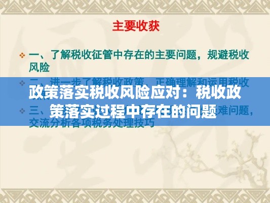 政策落实税收风险应对:税收政策落实过程中存在的问题